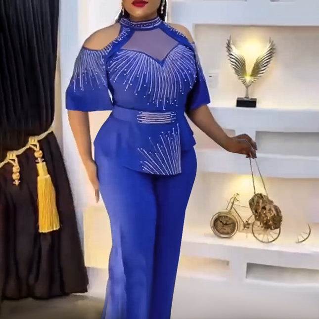 Großhandel afrikanische Plus Size Damen Top Hose zweiteiliges Set