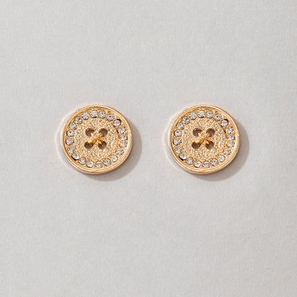 Simple Round Rhinestone Button Stud Earrings