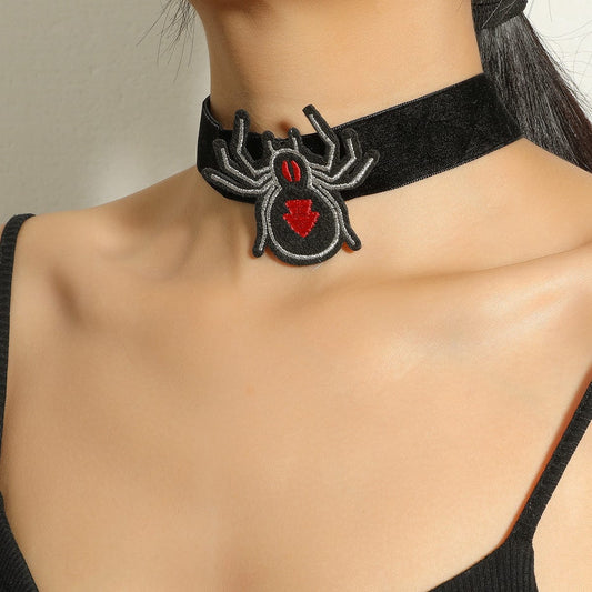 Velvet Black Spider Necklace Gothic Dark Girl Collar