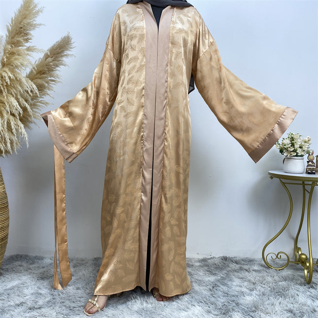 Middle Eastern Printed Satin Cardigan Robe Loose Sleeve Muslim