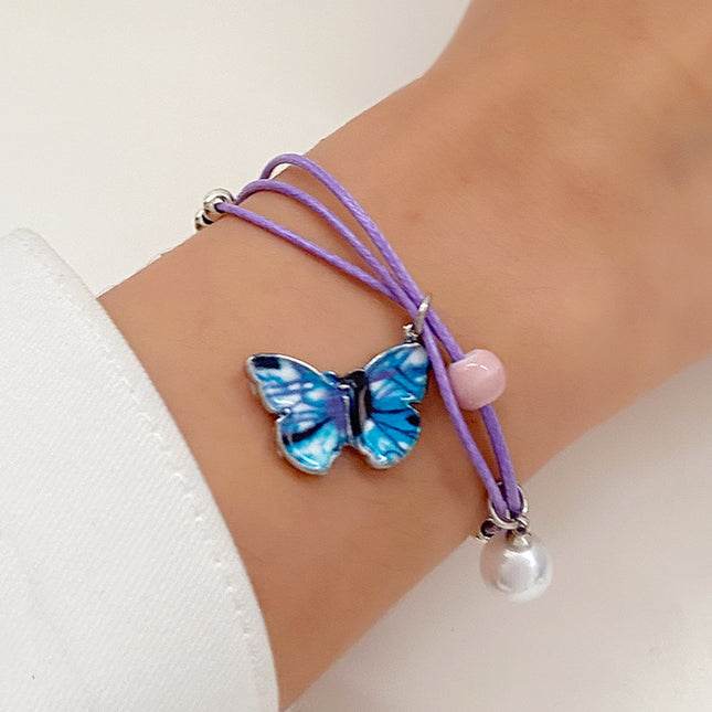 Pulsera de mariposa azul al por mayor pulsera de mariposa trenzada de moda