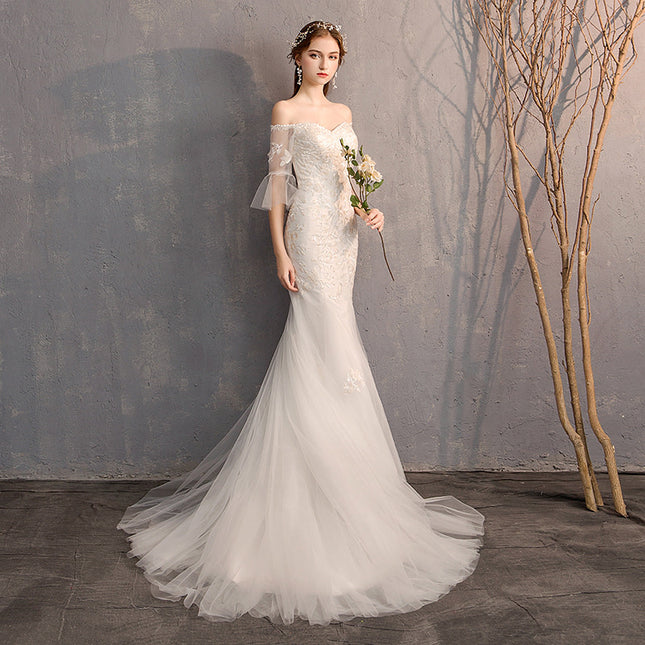 Wholesale Bride Simple and Slim Tail Off Shoulder Wedding Dress