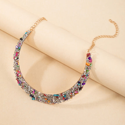 Colorful Diamond Statement Geometric Necklace
