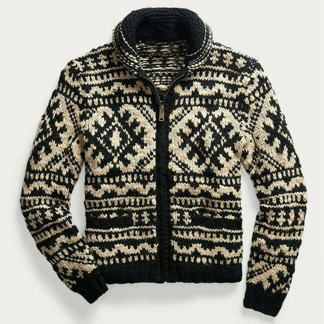 Suéter de chaqueta de manga larga con solapa jacquard para hombre de otoño invierno