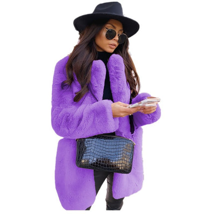 Wholesale Women's Long Sleeve Lapel Faux Fur Coat Solid Color Warm Coat