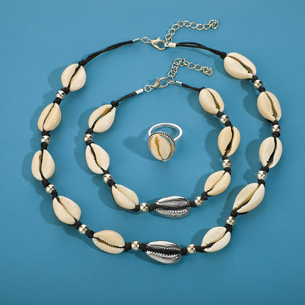 Shell Necklace Bracelet Ring Set