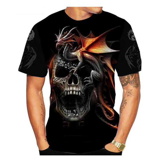 Herren T-Shirt Totenkopf 3D Digitaldruck Rundhals Kurzarm
