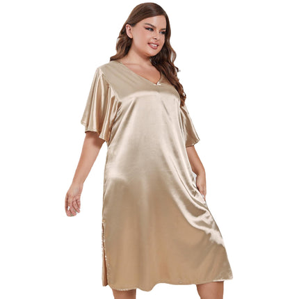 Wholesale Plus Size Ladies Pajamas Faux Silk Satin Loose Plus Size Nightdress