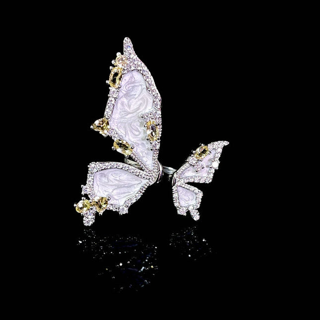 Wholesale Rainbow 18K Gold Plated Zircon Butterfly Ring