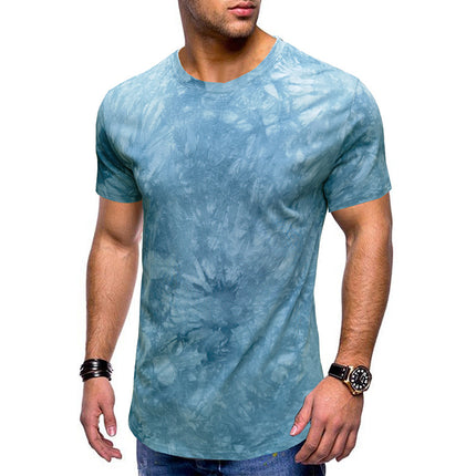 Camiseta de verano con cuello redondo y manga corta con efecto teñido anudado para hombre
