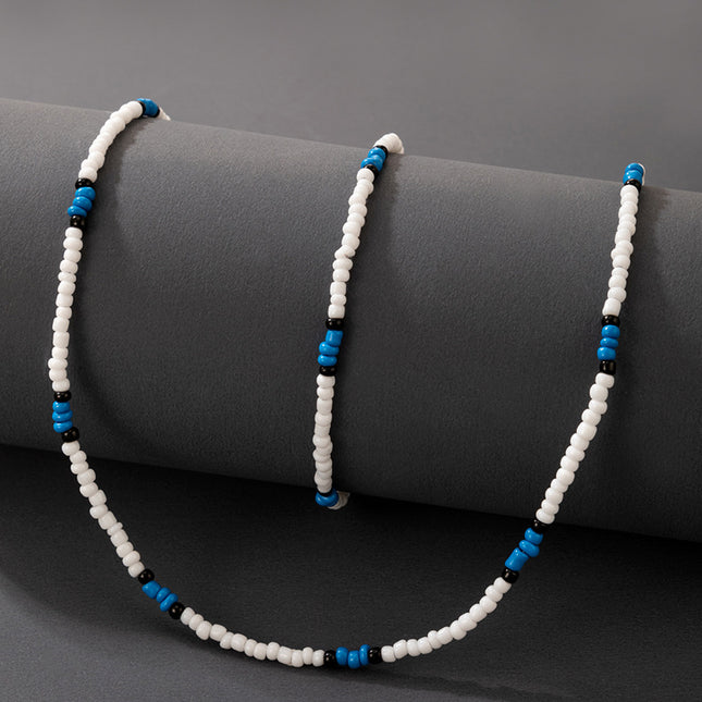 Conjunto de dos collares de pulsera de cuentas de arroz azul bohemio de moda al por mayor