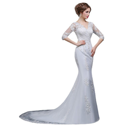 Wholesale Slim Shoulder Bride Long Sleeve Mermaid Lace Wedding Dress
