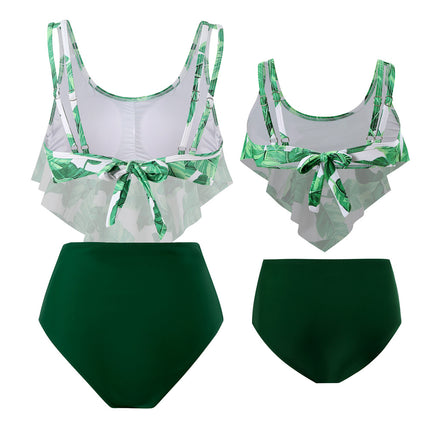 Wholesale Parent-child Two-piece Swimsuit Print High Waist Ruffle Bikini
