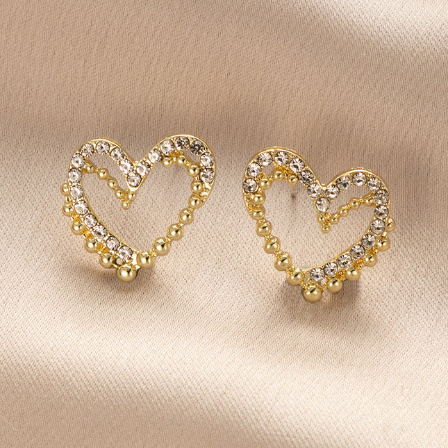Heart Rhinestone Personalized Alloy Bead Splicing Earrings