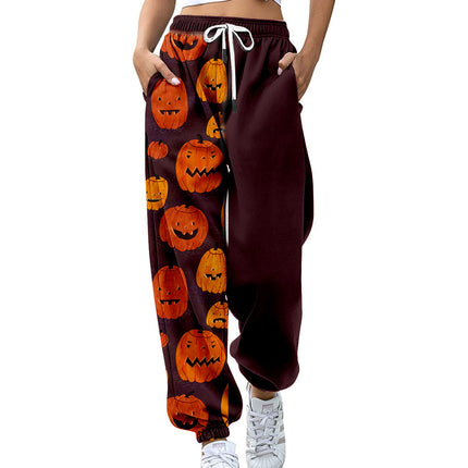 Wholesale Women's Casual Halloween Drawstring High Waist Joggers