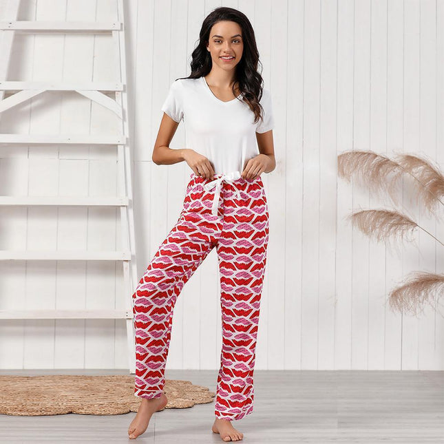Señoras Homewear Traje Verano Manga Corta Pantalones Pijamas