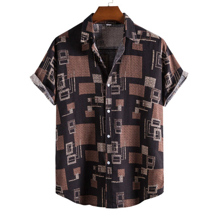 Wholesale Men's Fashion Casual Lapel Collar Brown Check Print Shirt