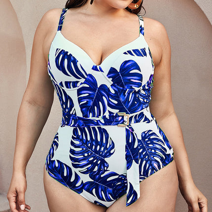 Wholesale Ladies Plus Size Printed Triangle One-Piece Backless Swimsuit