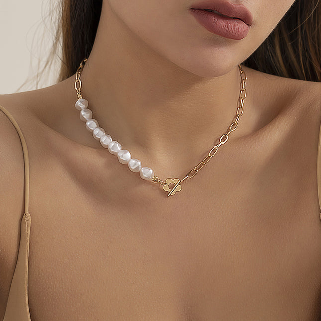 Pearl Panel Necklace Fashion Cropped Flower Choker