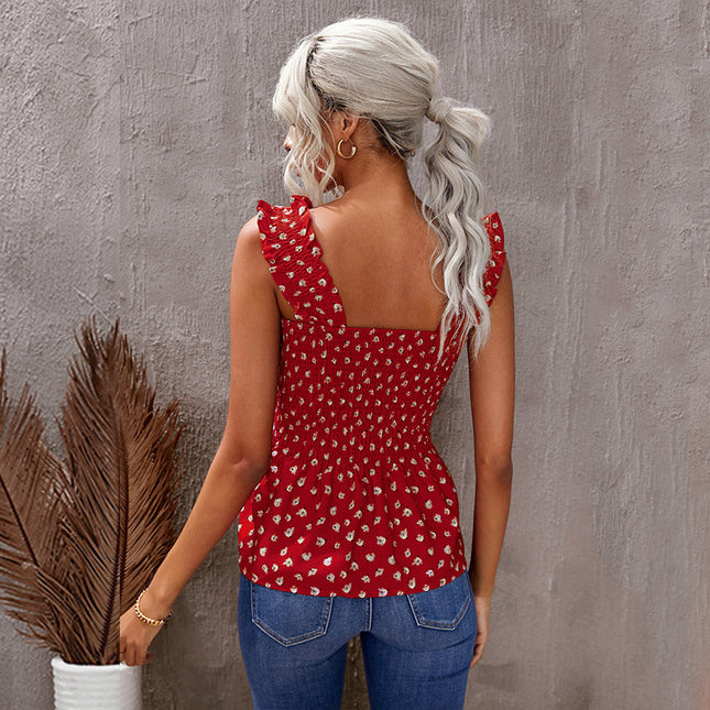 Camiseta sin mangas plisada con tirantes florales para mujer al por mayor