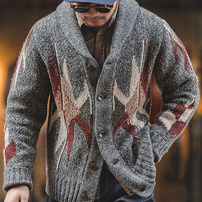Chaqueta gruesa de cuello de solapa de suéter de manga larga de otoño invierno para hombre