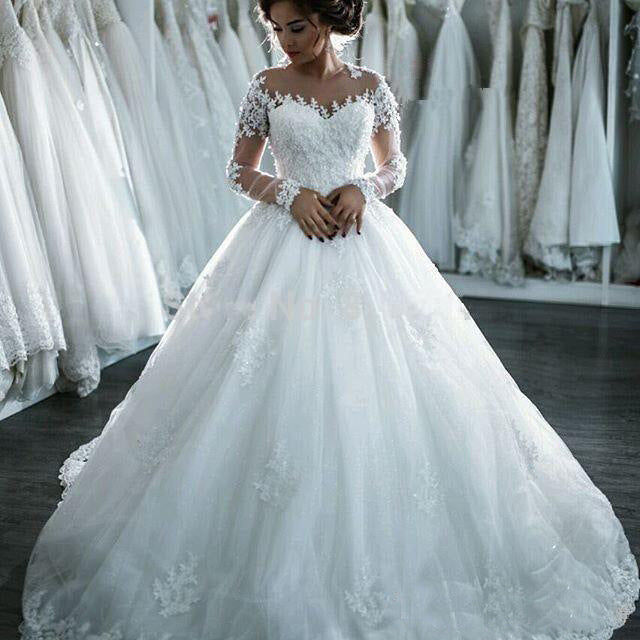 Wholesale High Neck Long Sleeves Trailing Lace Bridal Slim Wedding Dress