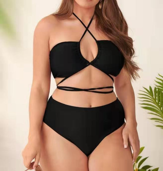 Wholesale Ladies Plus Size Solid Color Split Bikini Swimsuit