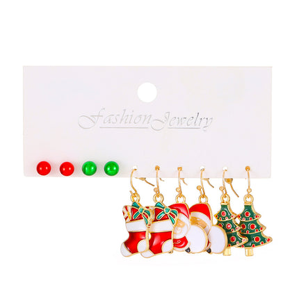 Christmas Cartoon Oil Drip Elk Santa Claus Christmas Tree Earrings
