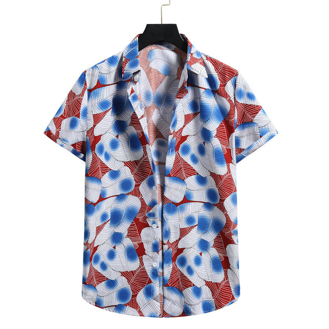 Camisa floral de solapa de playa informal de manga corta para hombre de verano