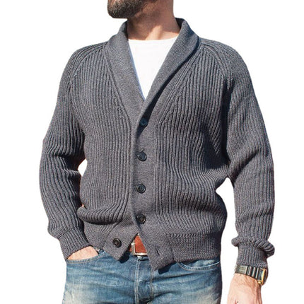 Wholesale Men's Fall Winter Lapel Long Sleeve Button Cardigan Thick Sweater Jacket