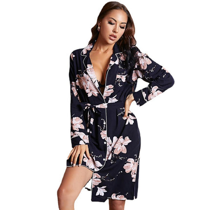 Wholesale Women's Pajamas Lapel Long Sleeves Long One-Piece Homewear Nightgown