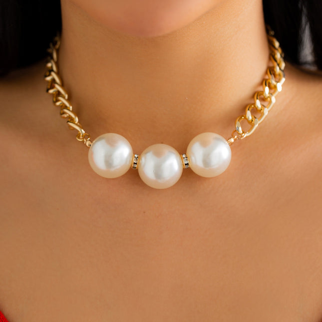 Collar de doble capa con cuentas simples de clavícula de perlas de imitación
