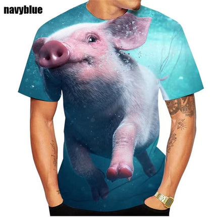 Wholesale Men's Novelty Animal Pig 3D Printing Round Neck Casual T-Shirt