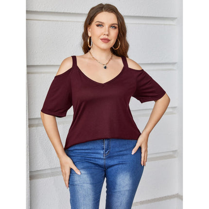 Wholesale Women's Plus Size Short Sleeve Shoulder Strap Backless T-Shirt