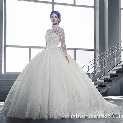 Braut Stehkragen Kleine Schleppknospe Großes Hochzeitskleid