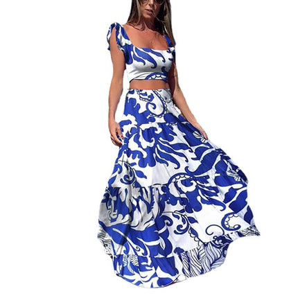 Wholesale Ladies Summer Boho Maxi Sleeveless Top Skirt Two-Piece Set
