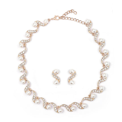 Pearl Necklace Earrings Two-piece Sweater Chain Clavicle Chain Alloy