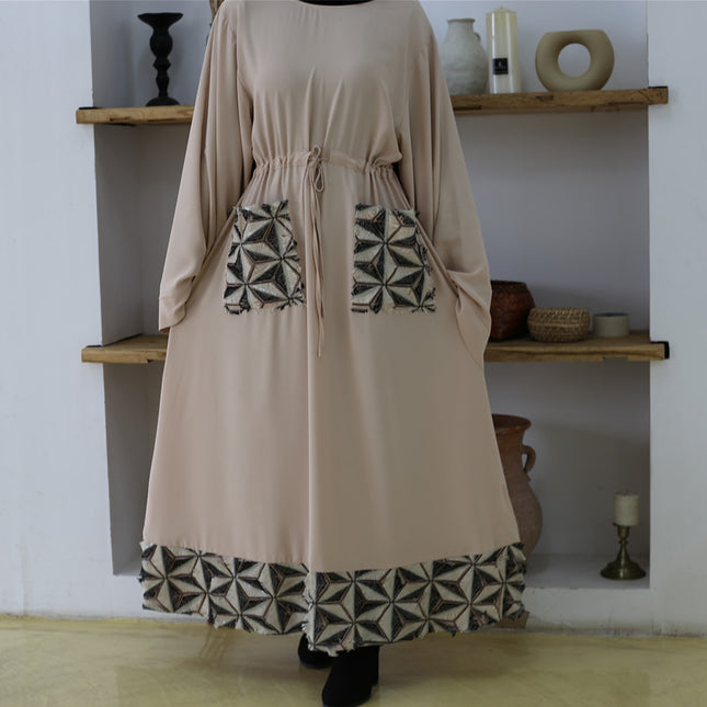 Túnica de costura simple de moda musulmana Vestido árabe turco
