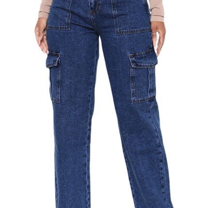 Wholesale Women's Multi-Pockets High Waist Elastic Waist Washed Jeans