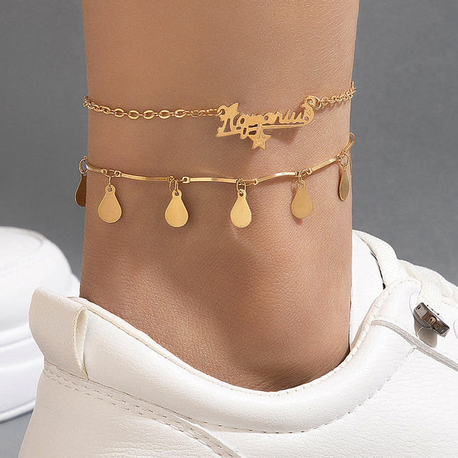 Letter Star Double Layer Anklet Alloy Water Drop Disc Multilayer Foot Decoration