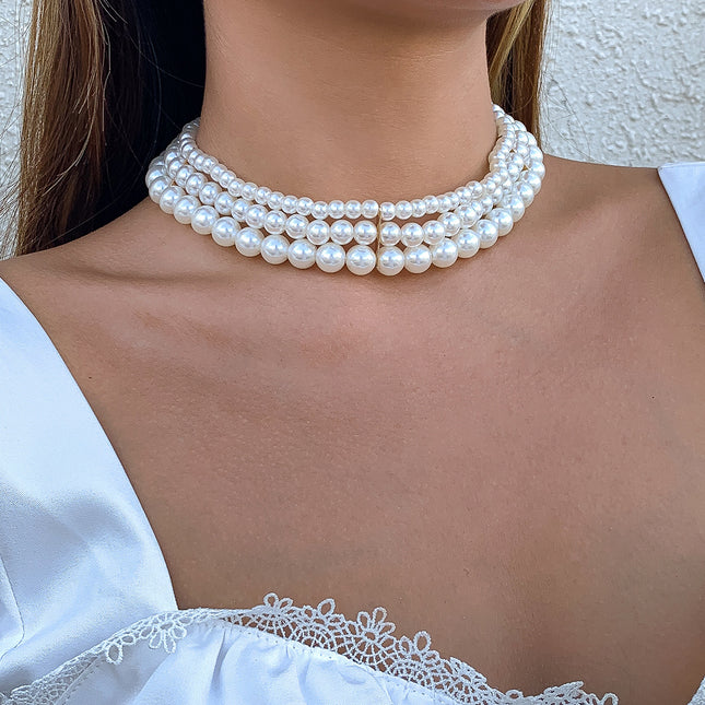 Gargantilla de clavícula en capas de moda al por mayor collar con cuentas de perlas