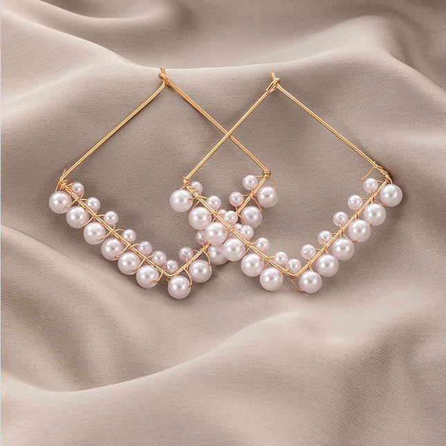 Aretes cuadrados con cuentas de perlas Aretes recortados geométricos