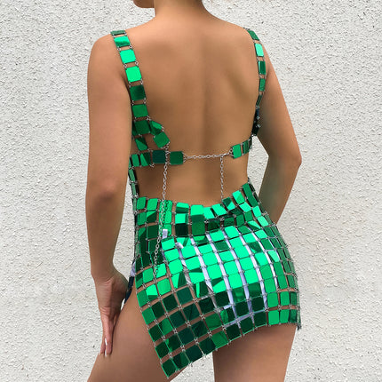Kreatives Bikini-Kleid, sexy, quadratische Nähte, Acryl-Körperkette