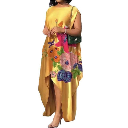 Wholesale Women's Satin Printed Loose Plus Size Burqa Maxi Dress