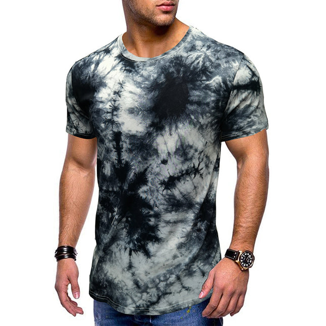Kurzärmliges Sommer-Rundhals-T-Shirt mit Batikmuster für Herren