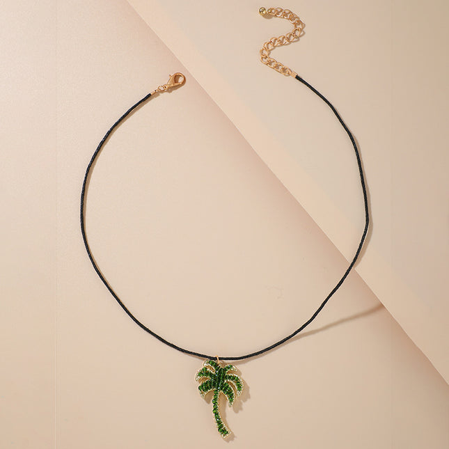 Grüne Strass-Kokosnuss-Halskette mit unregelmäßiger Schlüsselbeinkette