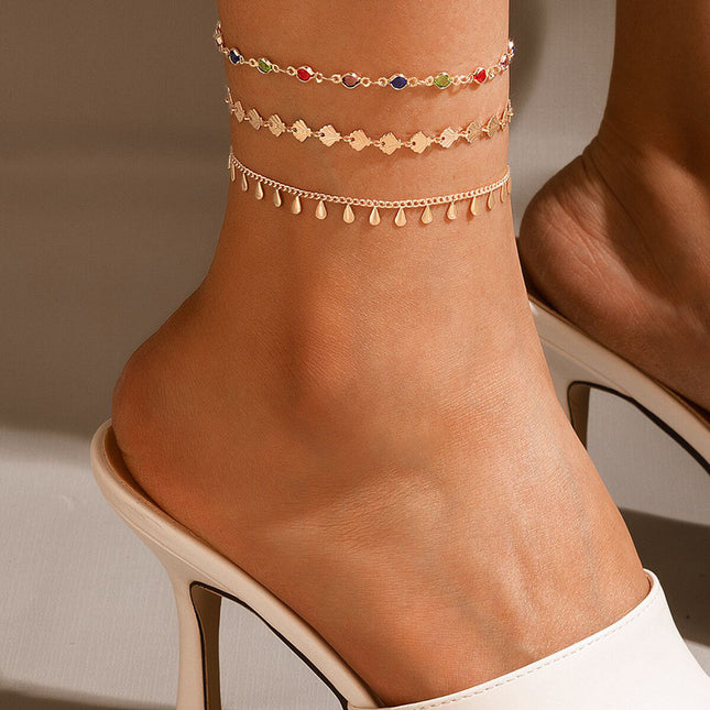 Colorful Tassel Drops and Rhinestones Beach Scallop Anklet