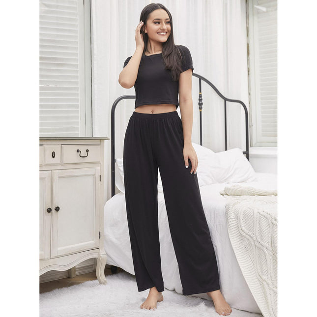 Pajamas Solid Color Short Sleeve Trousers Homewear Set