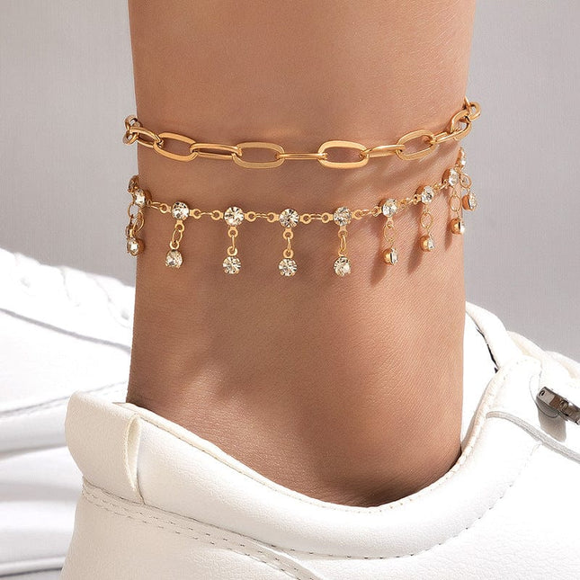 Tassel Double Layer Anklet Geometric Chain Layer Anklet