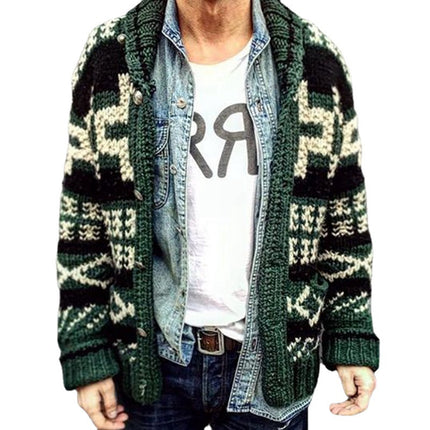 Wholesale Men's Fall Winter Long Sleeve Jacquard Lapel Cardigan Sweater